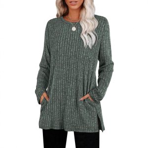 European And American Style Women Sweater Sunken Stripe Round Neck