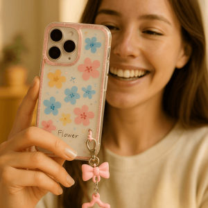 Glitter Floral Case With Charm
