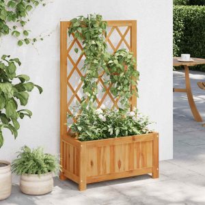 Raised Garden Bed with Trellis, Solid Acacia Wood