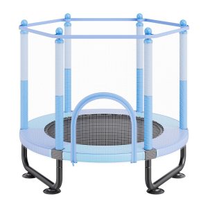 60" Kids Trampoline, 5FT Indoor Outdoor Trampoline, Mini Toddler Recreational Trampolinewith Safety Enclosure Net And Basketball Hoop, Birthday Gifts Christmas Toys For 3+ Years Children, Blue