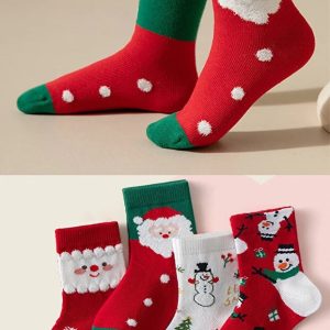 4 Pair Christmas Socks For Kids And Adults Soft Comfortable Festive Wear