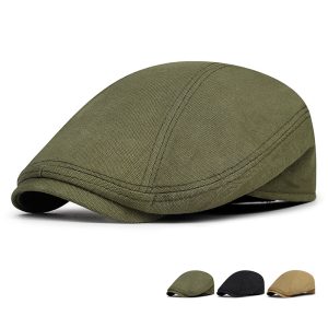 Retro British Canvas Beret Solid Color Minimalist