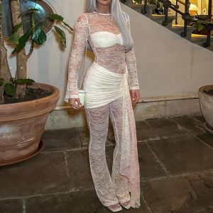 Sheer Lace Sexy Ribbon Slim Jumpsuit