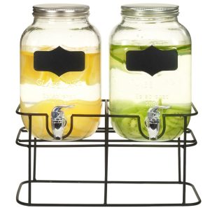 Beverage Dispenser 2 pcs. with Stand 2 x 4 L Glass