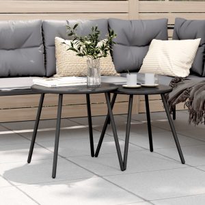 Garden Coffee Table, 2 Pieces, Round, Black Powder-Coated Steel
