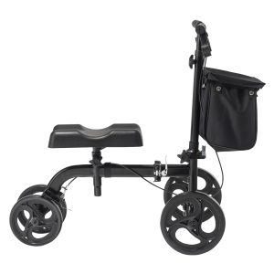 Folding Knee Scooter, Carbon Steel Steerable Knee Walker With Height-Adjustable Handlebar & Knee Pad, All-Terrain Solid Wheels, Dual Brakes, Leg Recovery Scooter For Broken Ankle Foot Injuries