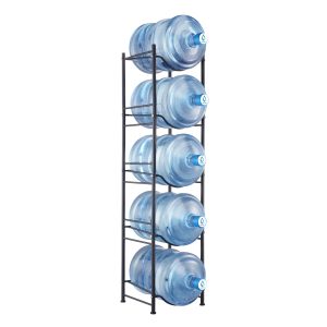 5 Tiers Water Jug Holder, 5 Gallon Water Bottle Holder, Single Row Water Bottle Rack For 5 Bottles, Heavy Duty Water Jug Rack For Kitchen, Office, Living Room, Black