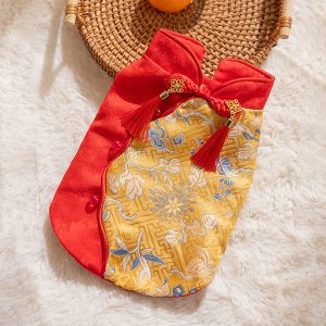 Warm Chinese Plum Blossom Patterned Tang Suit, Button-up Vest, Small Dog Teddy Pet Clothes For Cats In Autumn And Winter