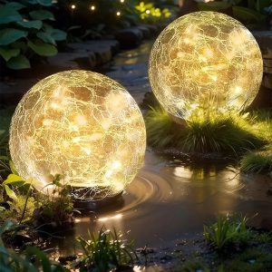 Solar Powered Outdoor Shatterproof High-quality Glass Ball Light With Ground Stakes. Automatic On Off Sensor. Warm, Soft Light Illuminates Patios, Terraces, And Lawns. Suitable For Weddings And Hallow