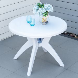 Patio Dining Table with Umbrella Hole Round Outdoor Bistro Table for Garden Lawn Backyard