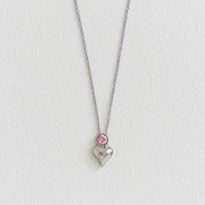 Stainless Steel Stone Heart Necklace For Women