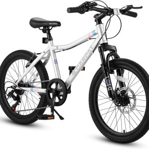 S20101 20 Inch Kids' Bike, Boys Girls Mountain Bike Ages 6-12, 7 Speed Teenager Children Kids' Bicycles, Front Suspension Disc Brake Rear V-Brake, High Steel Frame