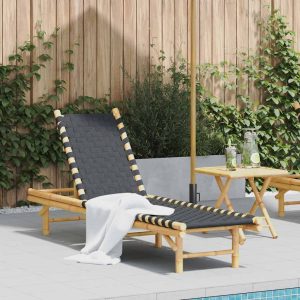 sun lounger with black woven webbing 55x200x30 cm bamboo