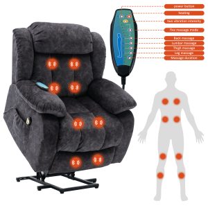 Power Massage Lift Recliner Chair With Heat & Vibration For Elderly, Heavy Duty And Safety Motion Reclining Mechanism - Antiskid Fabric Sofa Contempoary Overstuffed Design
