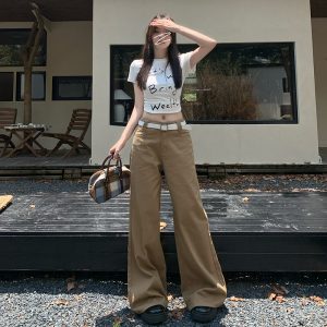 Niche High-end Latte Brown Solid Color Loose Wide-leg Mid-rise Comfortable Floor-dragging Pants