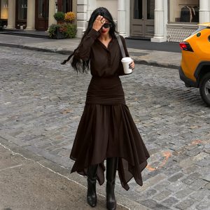 Irregular Chiffon A- Line Skirt Two-piece Set For Women