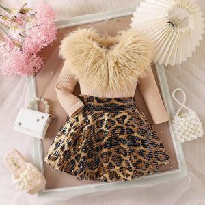 Top Sequin Leopard Print Skirt Two-piece Set