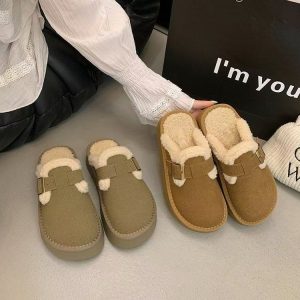Retro Thick-soled Furry Slippers For Women