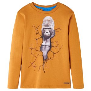 Children's long-sleeved shirt, dark ochre, size 104; Children's long-sleeved shirt, dark ochre, size 116; Children's long-sleeved shirt, light