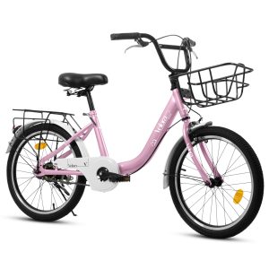 A20182 20 Inch Kids Bike For Boys & Girls, Children's Bicycle With Coaster Brake & V-Brake, 1-Speed, Chain Guard & Rear Rack, Lightweight Steel Frame Pink, Green, Purple, White