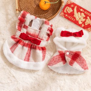 Christmas Sweetheart Teddy Cotton Dress Puppy Winter Skirt Warm Two-legged Bichon Clothes Pet Supplies