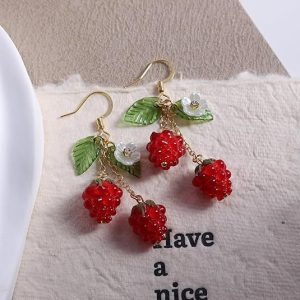New Red Fruit Strawberry Tassel Earrings