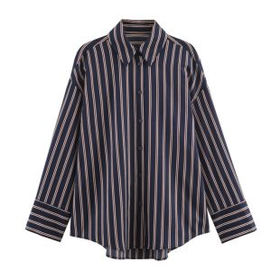 Fashionable Casual Versatile Loose Lapel Stripe Shirt