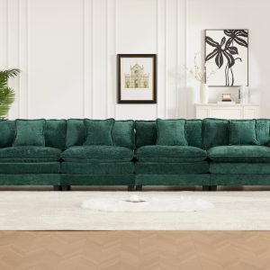 Wider Armrest 3 Seats Ottoman Is Not Included, Modern Sectional Couch, For Living Room Bedroom And Apartment, Comfy Double Layer Upholstered Seat Cushion, Breathable Chenille Fabric,Green,SW5044GN