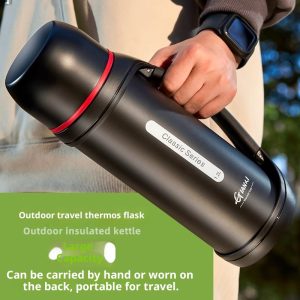 Large Capacity Portable Travel Mug With Double Lid Insulated Water Bottle