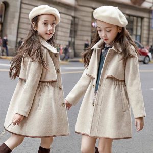 Quilted Solid-color Princess Mid-old Girl Waist-cinching Double-faced Coat