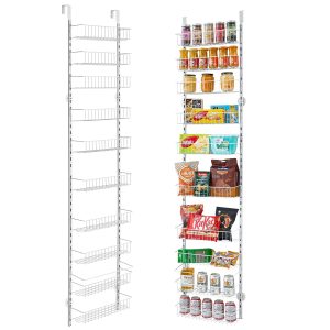 Over The Door Pantry Organizer, 10-Tier Pantry Organization And Storage, Heavy-Duty Steel Hanging Spice Rack, Adjustable Wall Seasoning Shelves, For Home Kitchen Laundry Room Bathroom, White