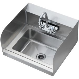 Commercial Hand Sink With Faucet And Side Splash, Stainless Steel Sink For Washing, Small Hand Washing Sink, Wall Mount Hand Basin For Restaurant, Kitchen, Bar, Garage And Home, 17x12.8 Inch