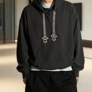 Oversized Hoodie With Crystal-Embellished Drawstrings