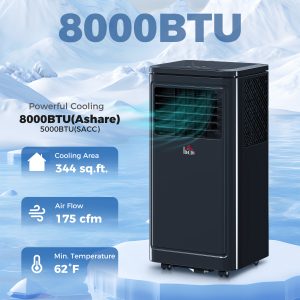 8,000 BTU Portable Air Conditioner Fan w/ Remote for Rooms Up to 344 Sq. Ft., Evaporative Cooler AC Unit