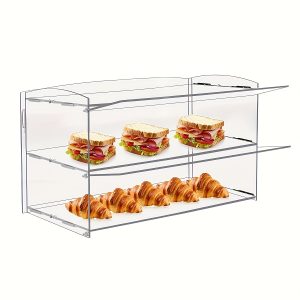 Double-layer Acrylic Bakery Display Case With Flip-top - Heavy-duty For Commercial And Home Kitchens, Reusable Square Pastry Case With Lower Shelf, Suitable For Donuts, Cupcakes, Bread, Fruits - Dustp