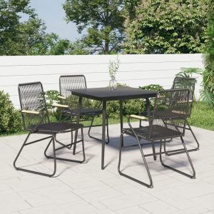 Garden Chairs, Set of 4, Black, 58x59x85.5 cm, PVC Rattan