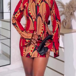 Ankara Print Two-Piece Set With Structured Jacket And Mini Skirt