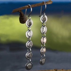Geometric Disc Handmade Moon Long Earrings