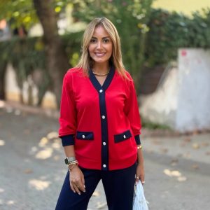 New Coat Casual Contrast Color V-neck Knitted Cardigan Long-sleeve Suit