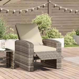 Adjustable Garden Chair with Cushion, Light Brown Poly Rattan