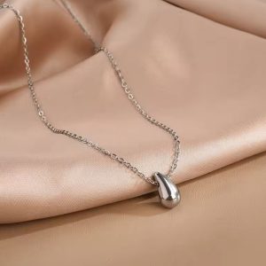 Stainless Steel Silver Teardrop Necklace For Women