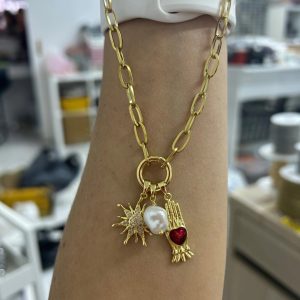 Stainless Steel Lock Removable Charm Hand Necklace