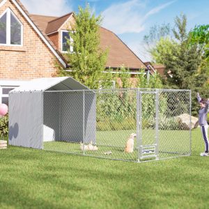 Galvanized Chain Link Large Outdoor Dog Kennel with Waterproof & UV-Resistant Cover