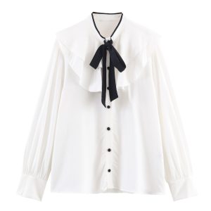 Women's Color-block Bow Layered Decorative Shirt