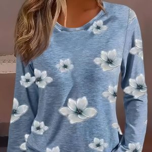 Digital Printing Women's Casual Round Neck Long Sleeve