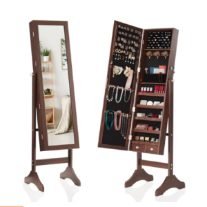 Independent Jewelry Wardrobe, 47.3-inch Full-length Jewelry Organizer Standing Mirror, Velvet Lining