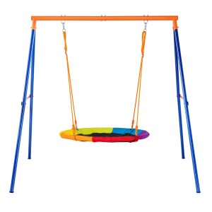 Swing Sets For Backyard, 440lbs Load Capacity Swing Set, 40" Saucer Swing Seat With Heavy Duty A-Frame Metal Swing Stand And Adjustable Rope, Easy To Assemble, Swingset Outdoor For Kids