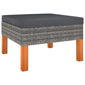 Footstool Poly Rattan and Eucalyptus Solid Wood