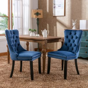 Nikki  Modern, High-end Tufted Solid Wood Contemporary Velvet Upholstered Dining Chair With Wood Legs Nailhead Trim 2-Pcs Set,Blue, SW2001BL