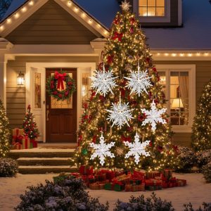 6PCS Set Iron Snowflake Christmas Tree Ornaments 6.1x1.8x6.3in Hanging Pendant Decor For Holiday Party